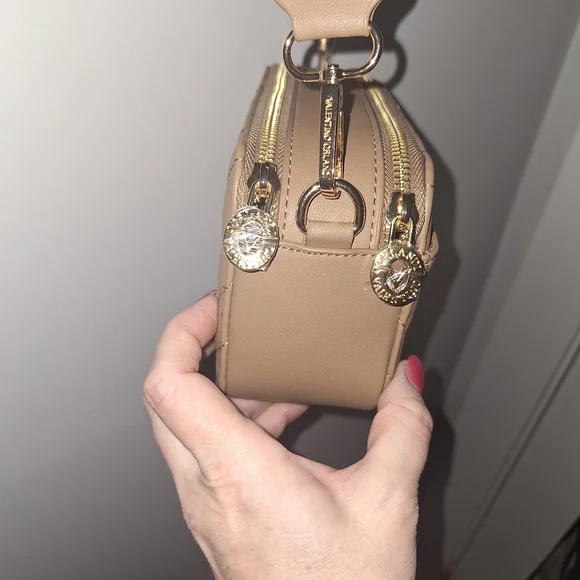 Valentino Orlandi Taupe Quilted Crossbody with Gold V Accent - Picture 3 of 8